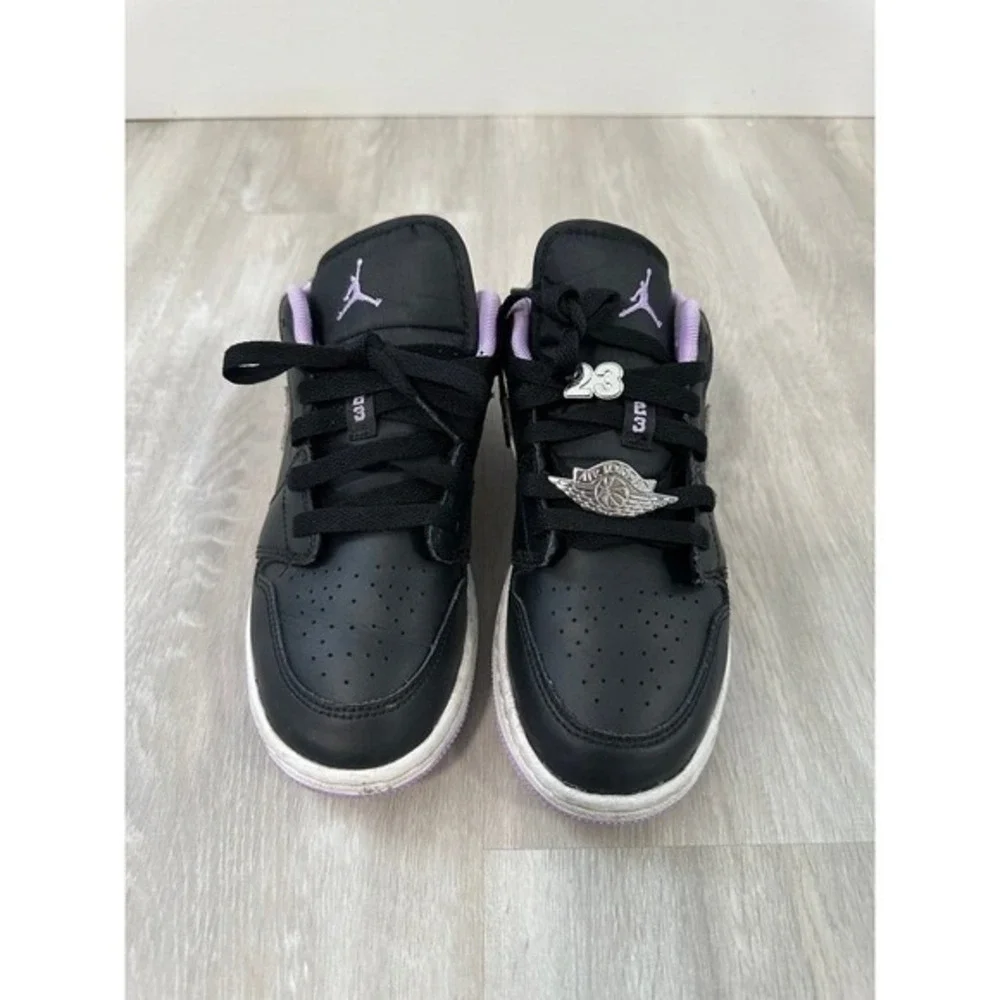 Kids Air Jordan 1 Low‎ Black Purple Houndstooth Sz 3.5Y Sneakers